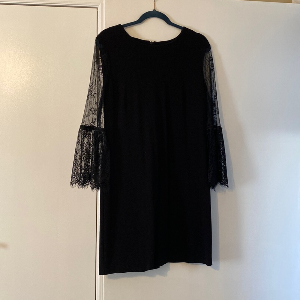 Lace sleeve black dress